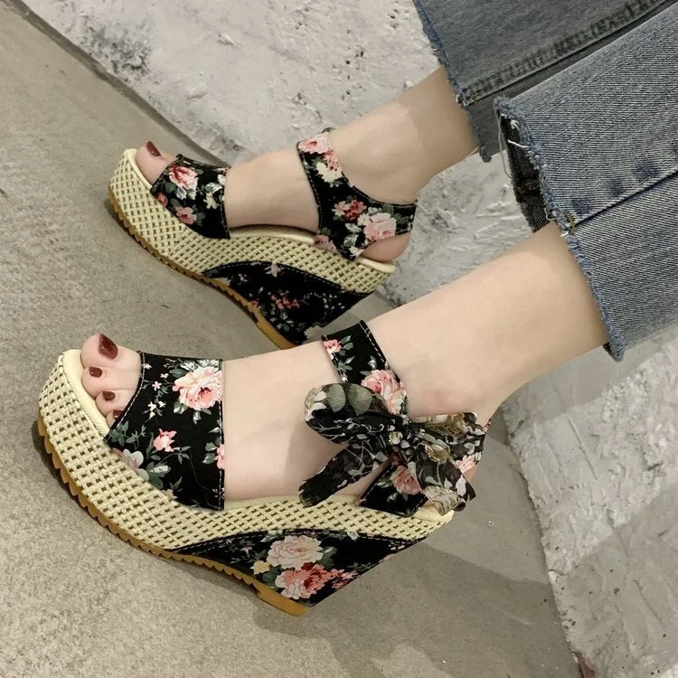 INS Hot Lace Leisure Women Wedges Heeled Women Shoes 2021 Summer Sandals Party Platform High Heels Sandalias Zapatos Mujer