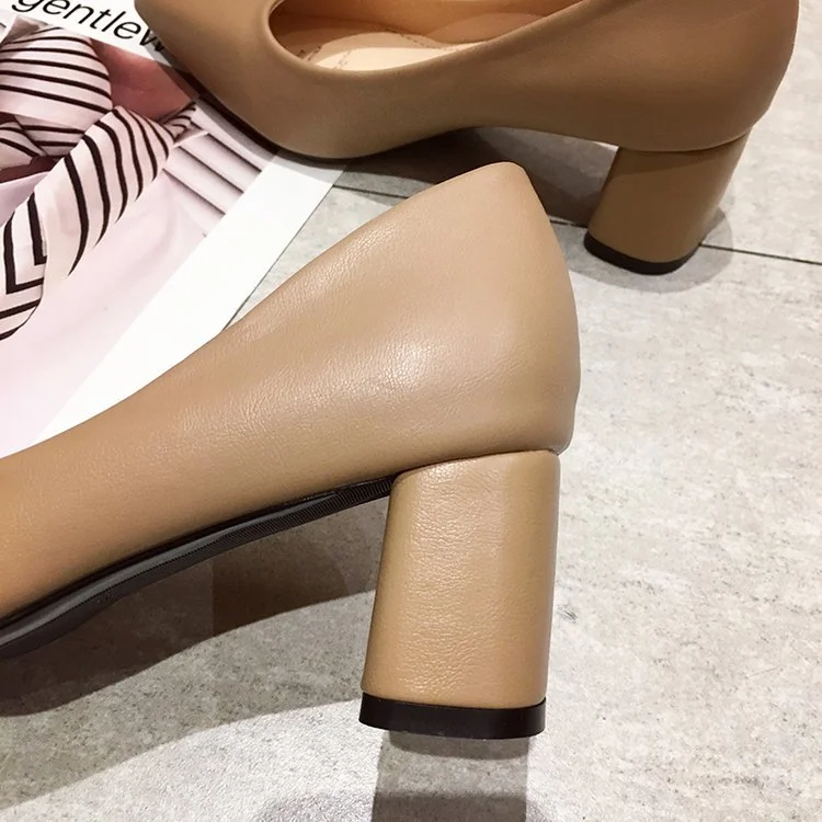 Wongn Wongn Version Of Spring Autumn New Thick Heel Single Shoes Female Pointed Head Shallow Mouth Temperament Professional Pure Color High Heels Female Fashion Ladle Shoes