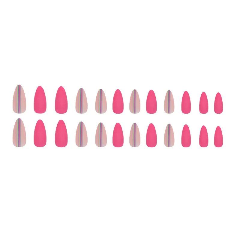 Churchf Churchf Colorful Stripe Almond Nail Red Girl Nail Fake Nail Piece