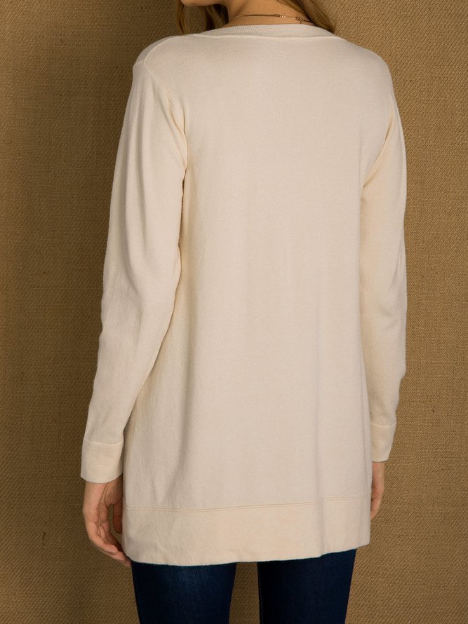 Beige Casual V Neck Sweater
