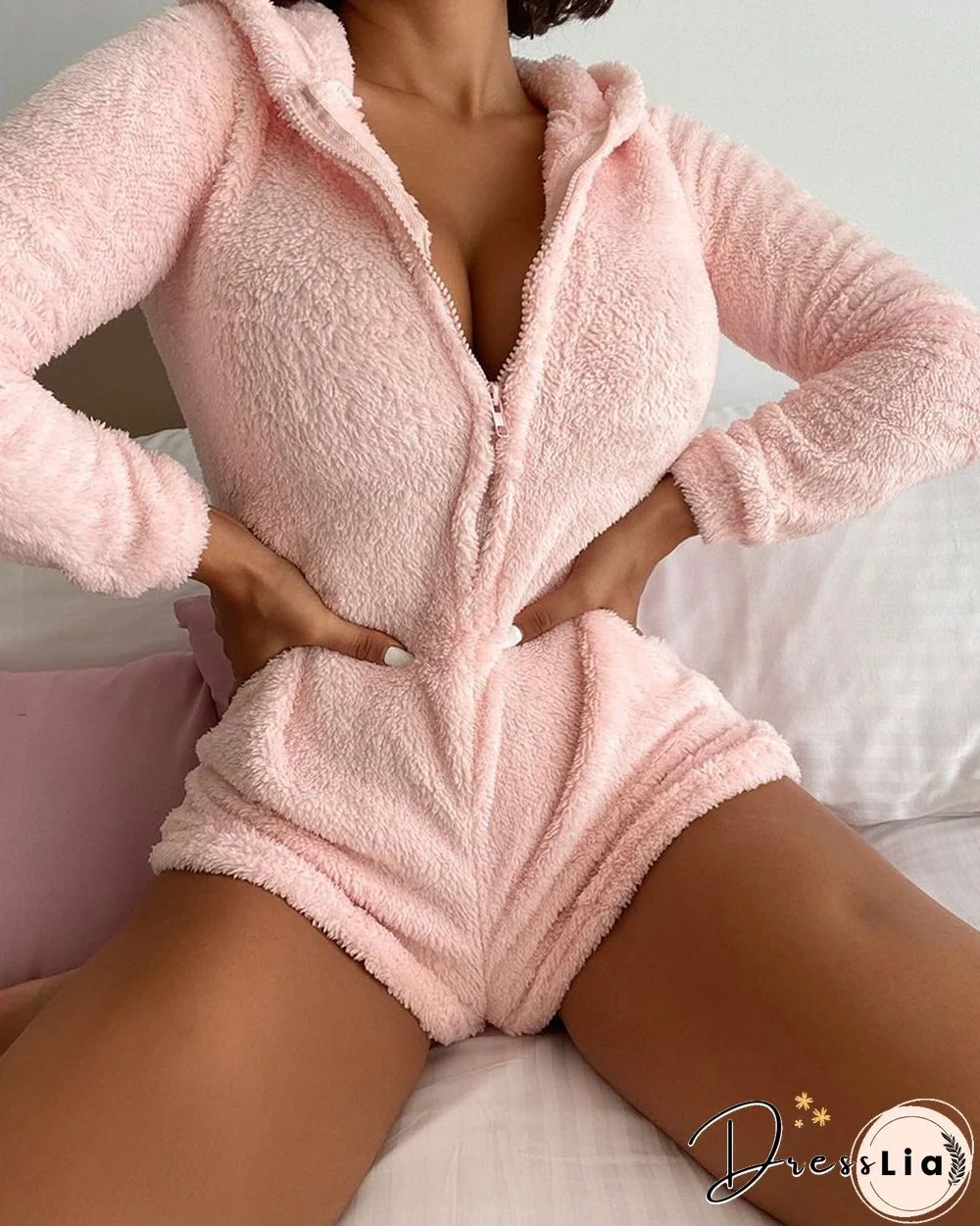 Zipper Design Teddy Hooded Onesie