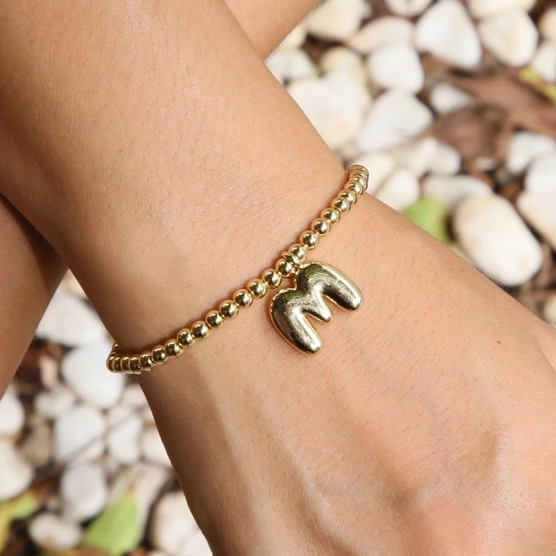 Hot Sale 18K Brass Glossy 26 English Letters Copper Bead Filament Adjustable Fashion Bracelet