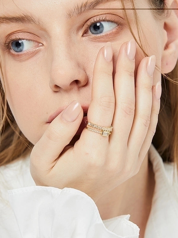 Copper 18K Gold Plated Silver Plated IG Style Minimalist Toggle Hollow Out Inlay Geometric Pearl Shell Zircon Open Rings