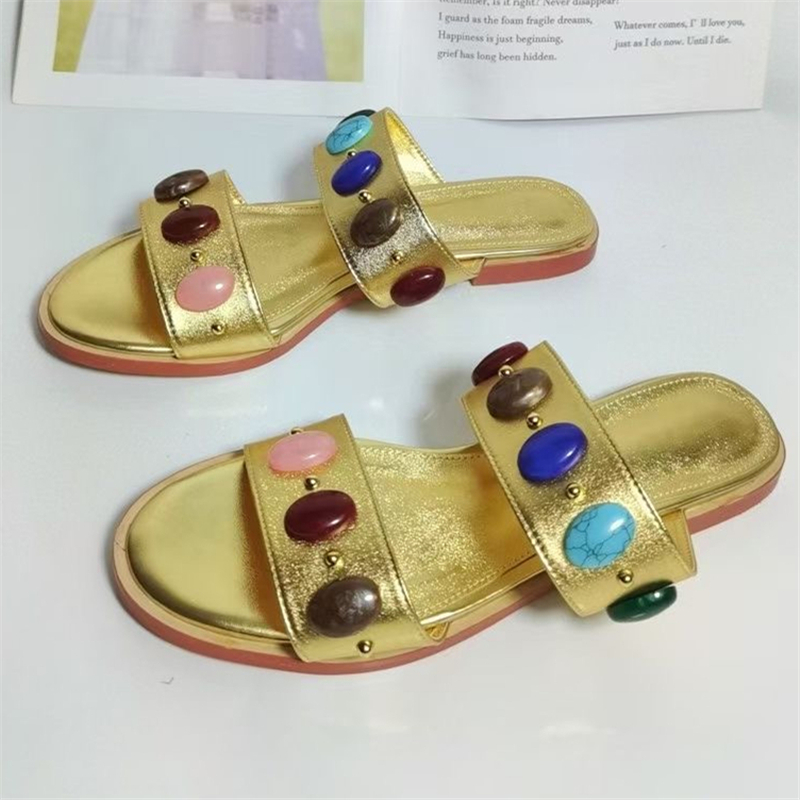 Cobblestone Rivet Embellishment Modern Sandals Women Genuine Leather Slingbacks Concise Style Slim Mules