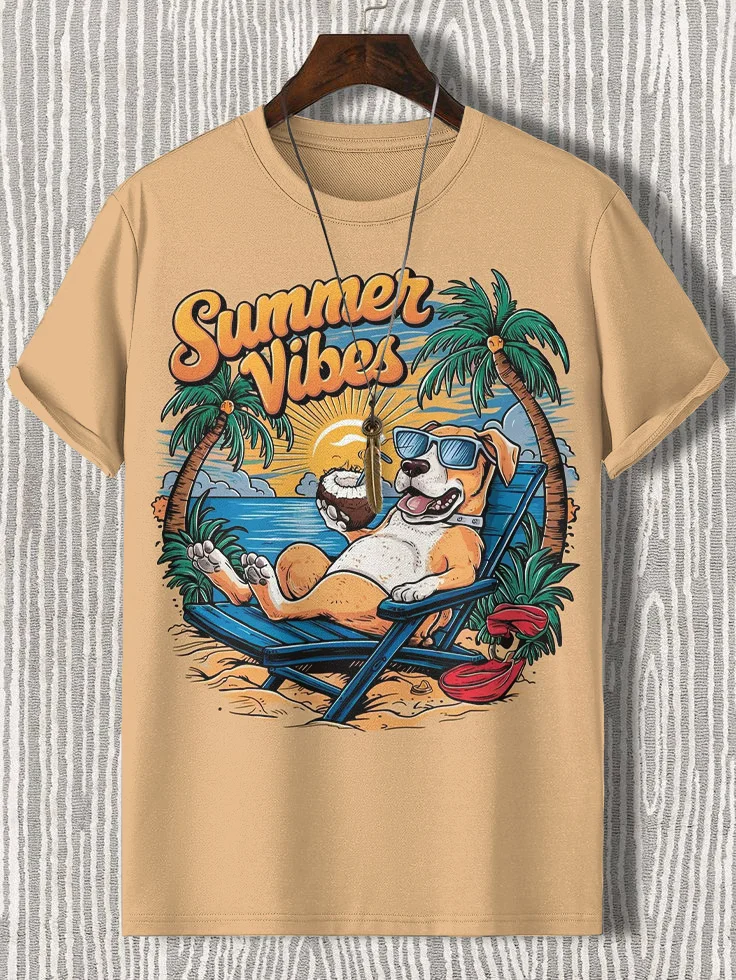 Men's Summer Vibes Relaxing Dog Island Vacation Art Print T-Shirt