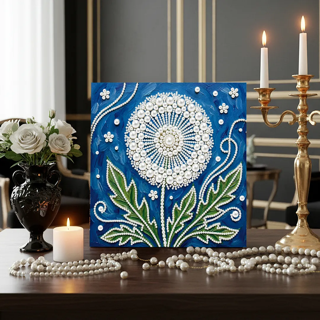Dandelion DIY Pearl Painting Kit with Frame 25x25cm Pearl Gem Paintings Picture Arts Craft for Adults Beginners Gift Home Wall Decor
