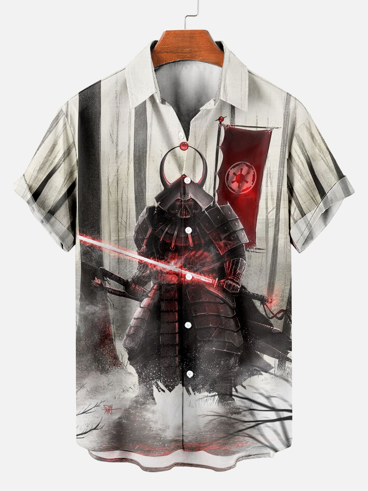 Retro Mask Samurai Short Sleeve Shirt PLUSCLOTHESMAN