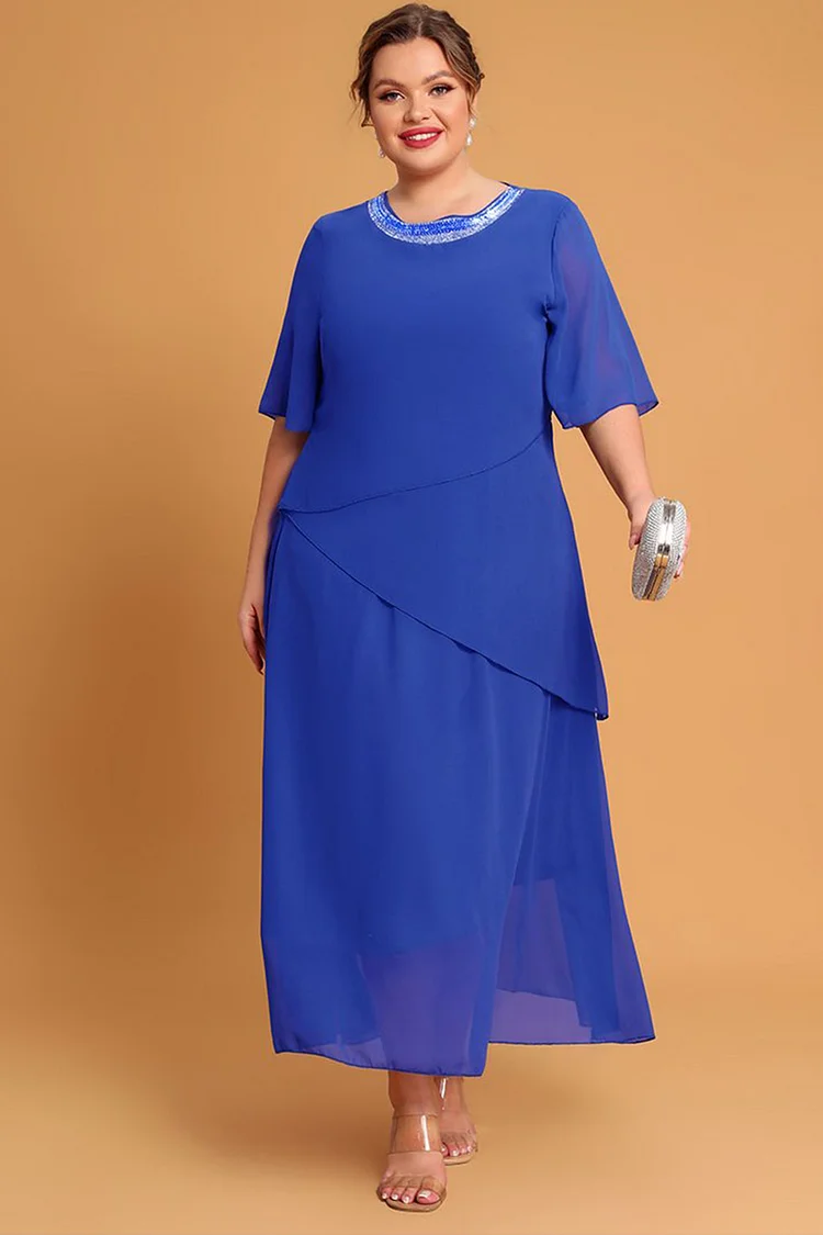 Flycurvy Plus Size Mother Of The Bride Royal Blue A Line Scoop Neck Chiffon Beading Maxi Dresses  Flycurvy [product_label]