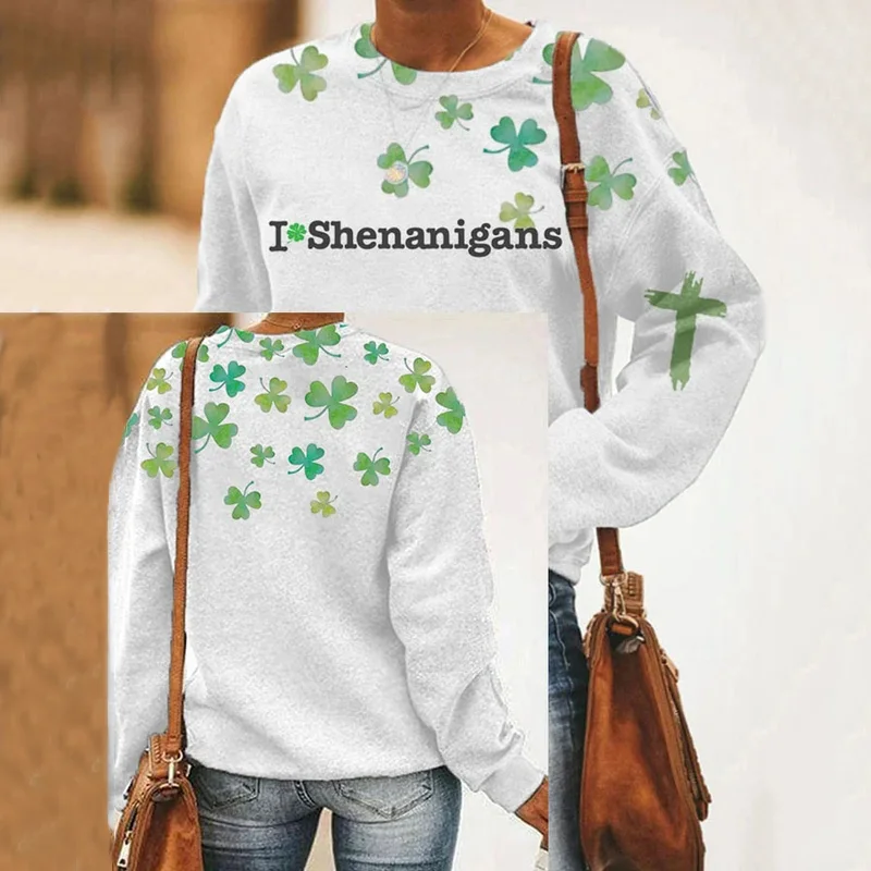 St. Patrick's Day Clover Print Long Sleeve Sweatshirt