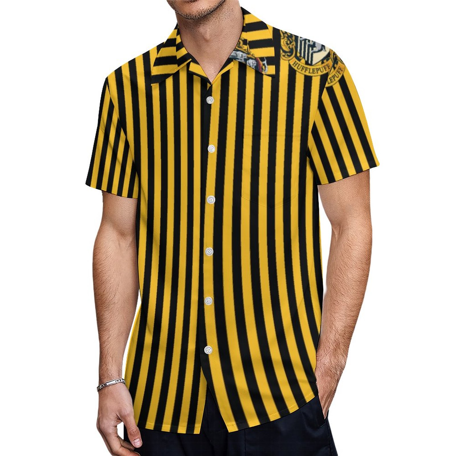 Magic Hufflepuff Crest Hawaiian Shirt Mens Button Down Plus Size Tropical Hawaii Beach Shirts