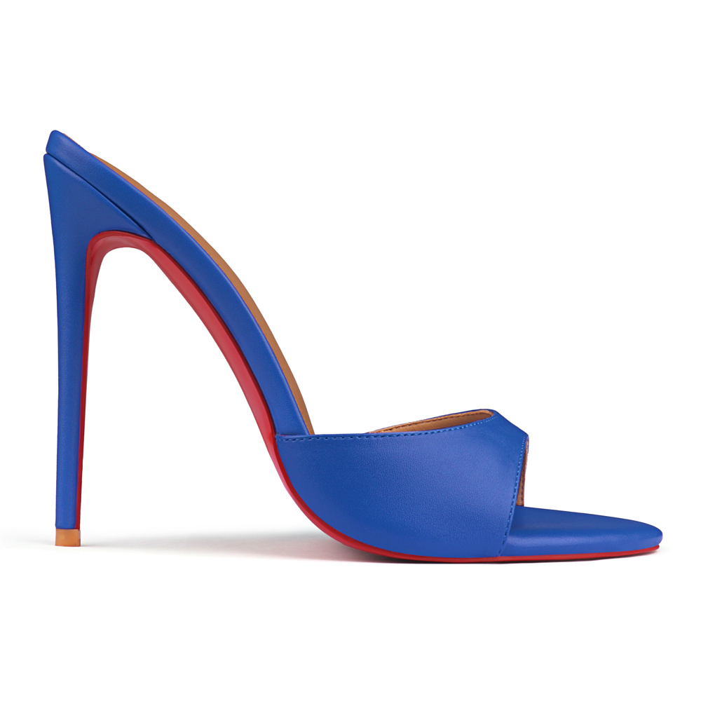 120mm Red Bottom Women's  Pointed Toe Mules Heels Slip on Sandals Stilettos Party Matte Wedding Shoes-MERUMOTE