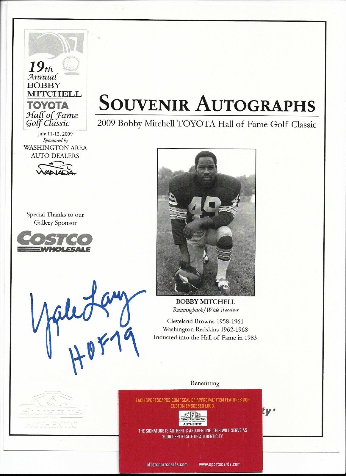 Detroit Lions Football ~Robert Yale Lary D.17~ Signed 8x10 Autograph Photo Poster painting SCSOA