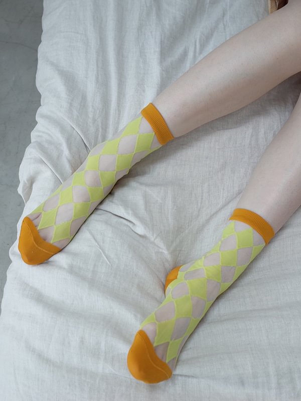 Colorful Cube Netting Split-Joint Tube Socks