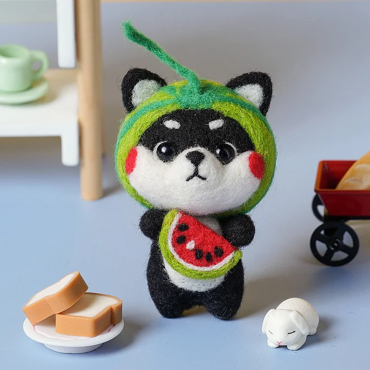 FeltingJoy - Cute Shiba Inu Needle Felting Kit - Watermelon Black