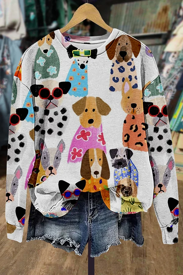 Cute Dog Print Sweatshirt