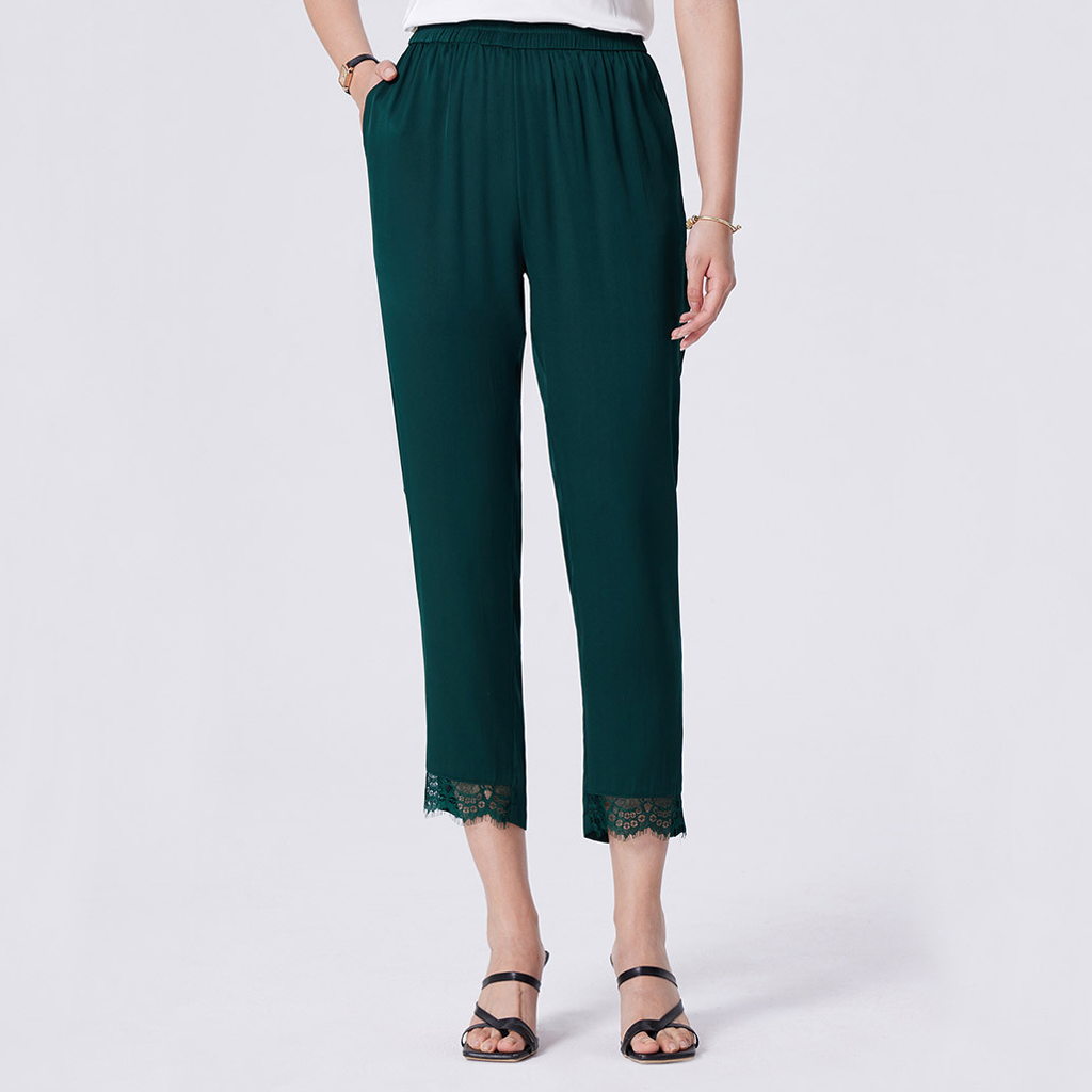 Work Silk Skinny Pants with Cropped for Women REAL SILK LIFE