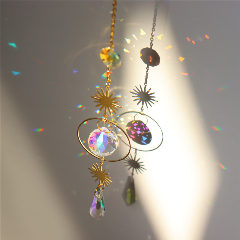 Sun Catcher Moon & Stars Crystal Garden Charm - Radiant Window Decor