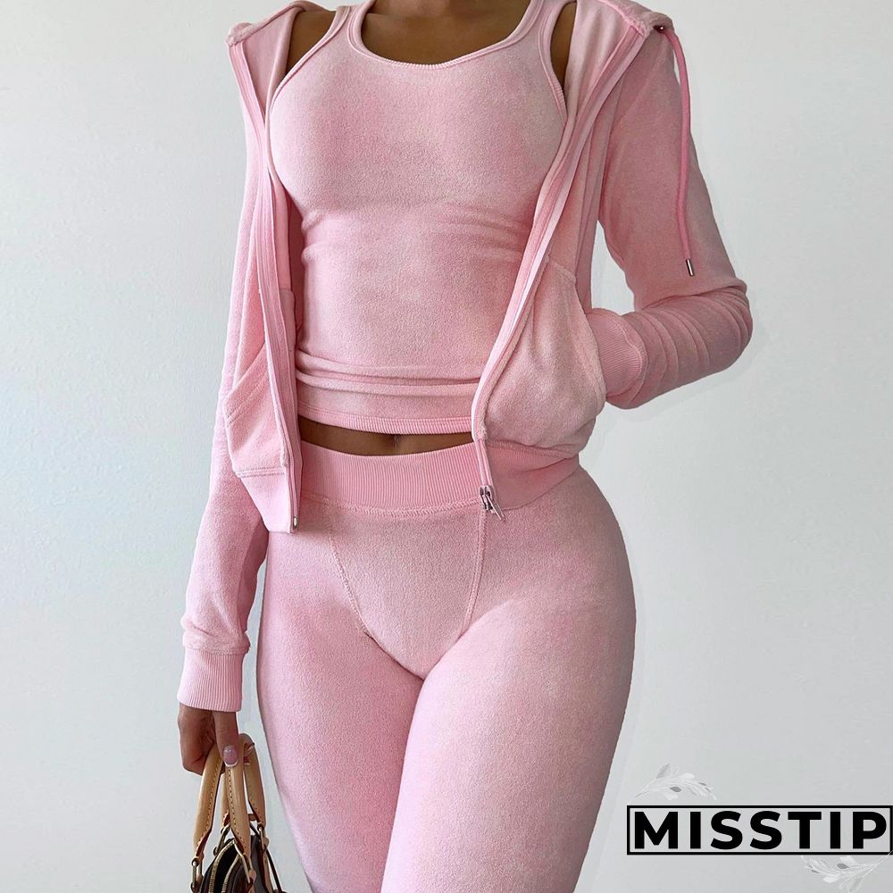 Zipper Hooded Coat+Vest+Jogger Pants Tracksuits