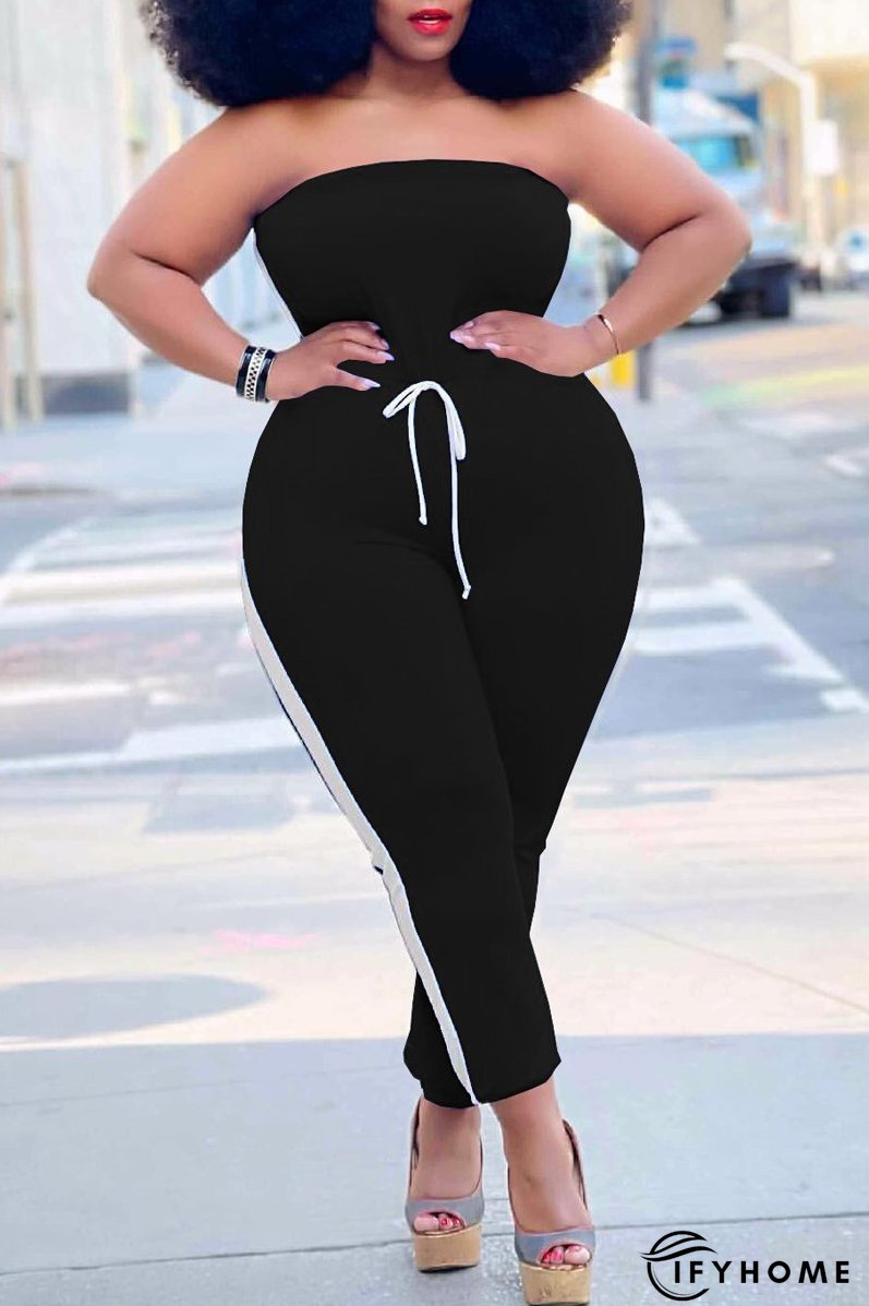 Plus Size Side Striped Off The Shoulder Jumpsuit | IFYHOME