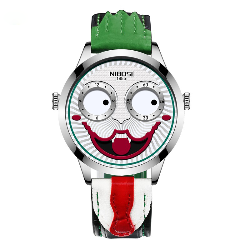 Clown Quartz Watches for Men Stylish Trend Waterproof Dress Watch with Leather Strap