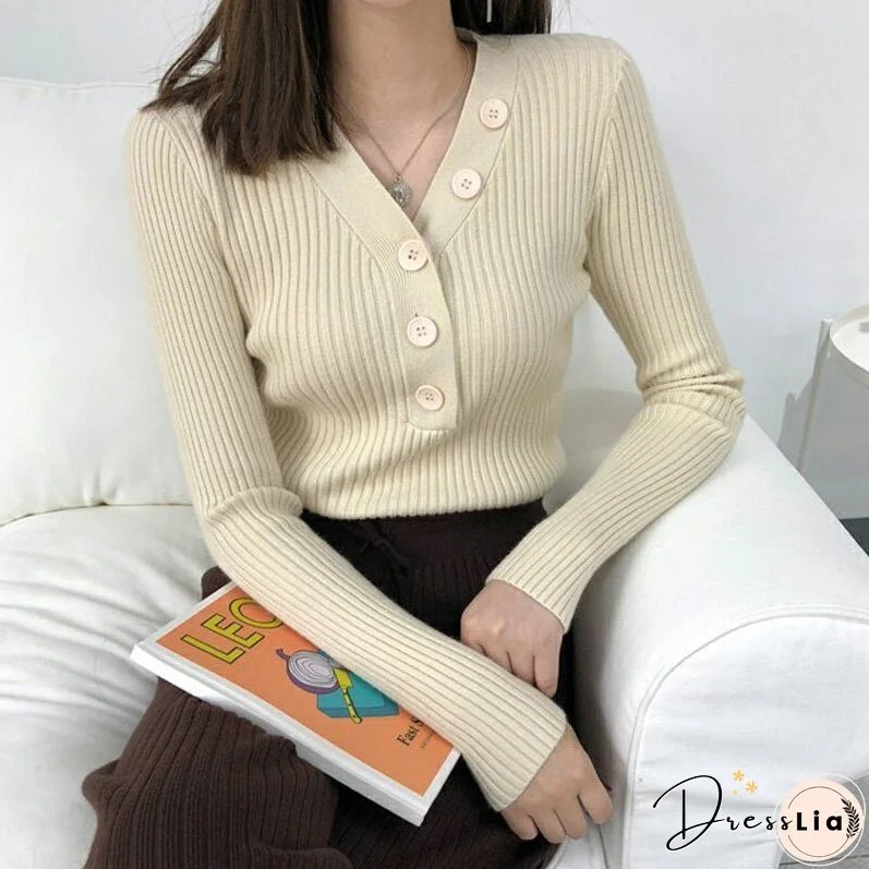 Christmas Gift Sweet Sweater Cardigan Women Long Sleeve Sweaters Solid 10 Colors V-neck Button Autumn and Winter Gentle Women's Knitwear 10807