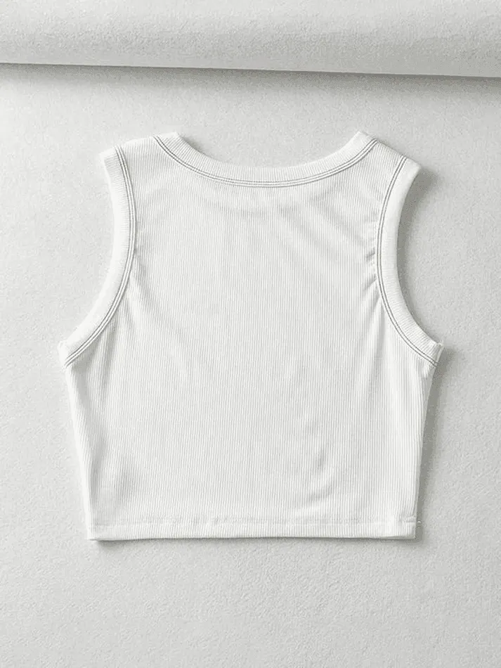 Brownm Stitched Detail Ribbed Crop Tank Top