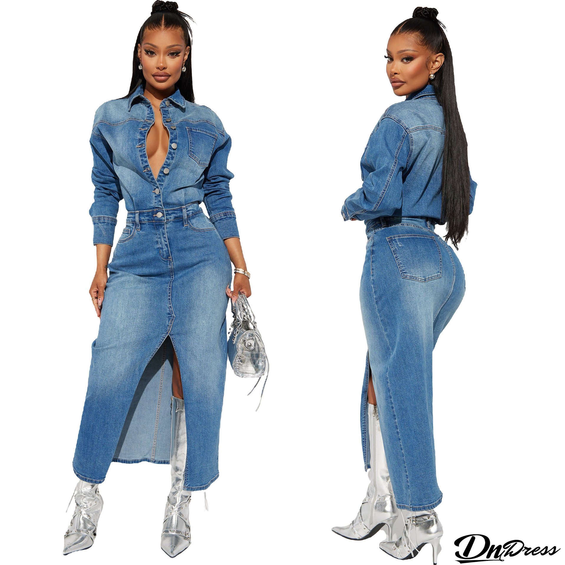 Women Long Sleeve Denim Dress
