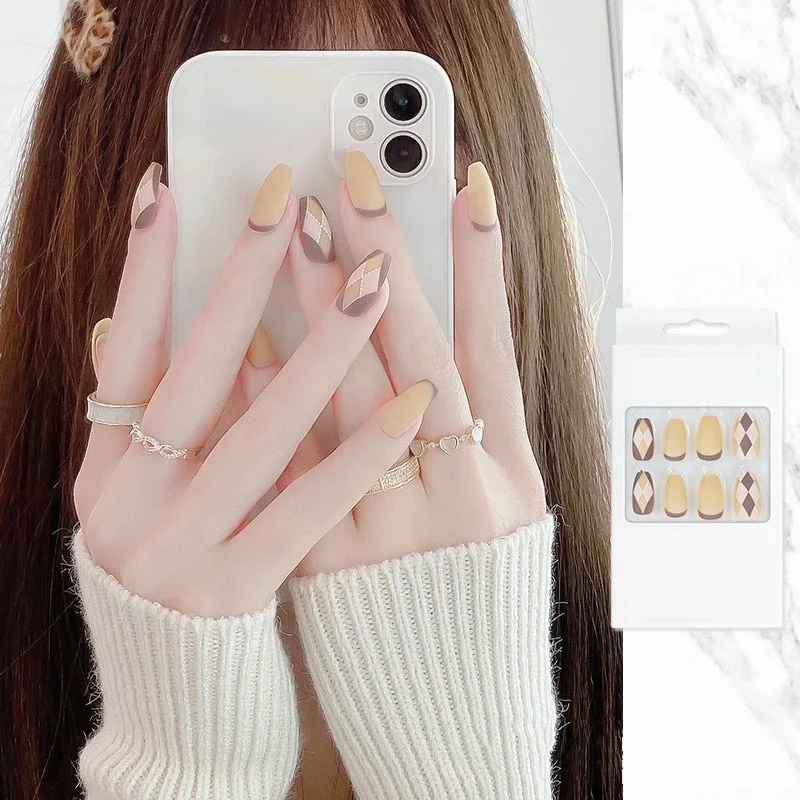 24pcs Stiletto nail tips Aesthetic Northern Lights Simple Fashion Lasting Fake Nails Wearable Full Cover Finished Fingernails TY-Nail Inspo