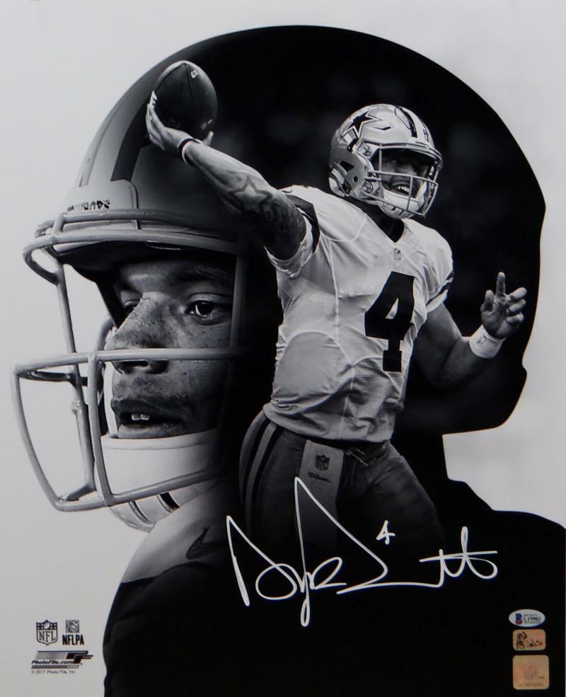 Dak Prescott Signed Dallas Cowboys 16x20 PF Photo Poster painting Double Image- Beckett Auth *Wh
