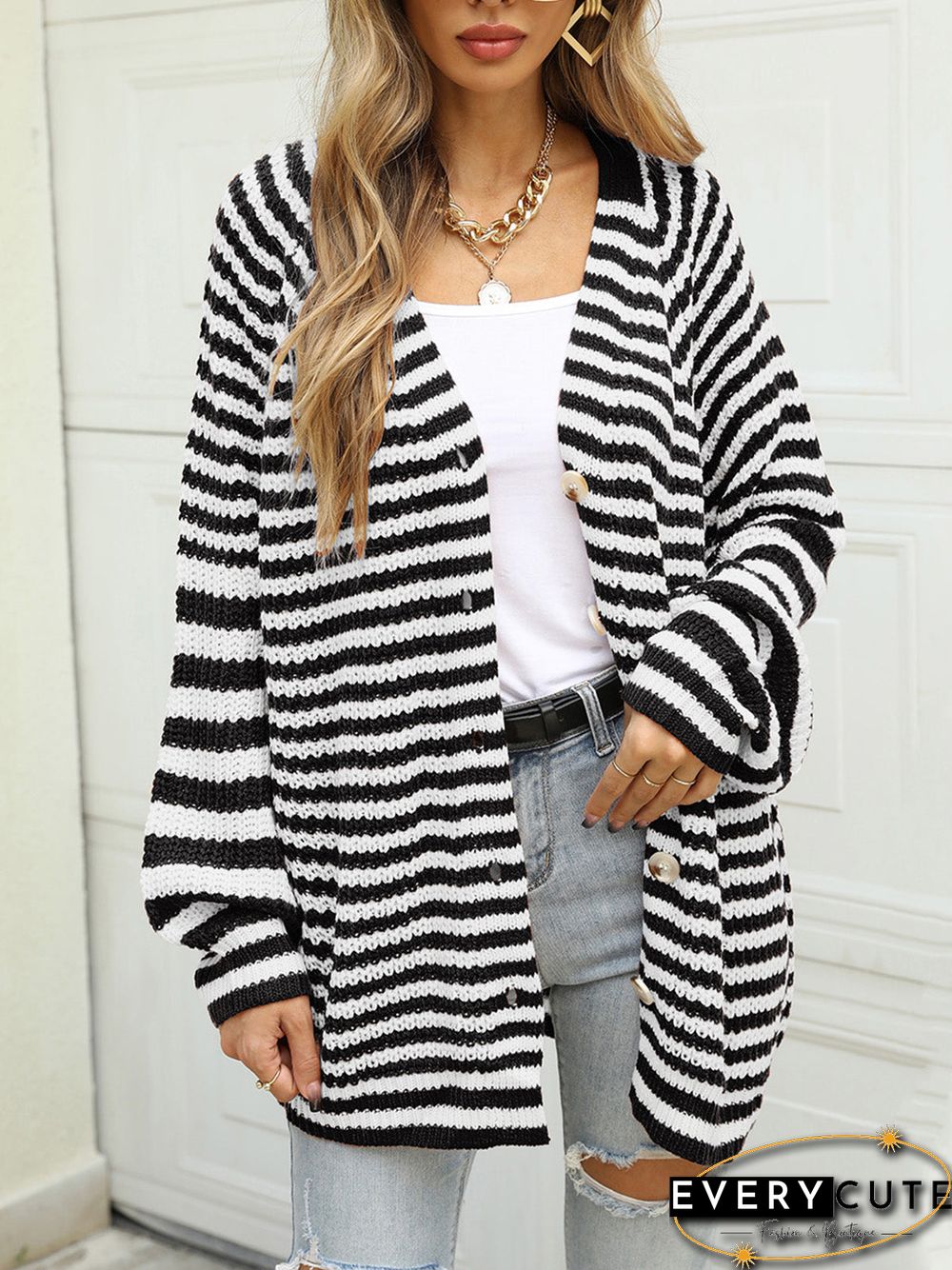Knitted V Neck Button Down Sweater Cardigan