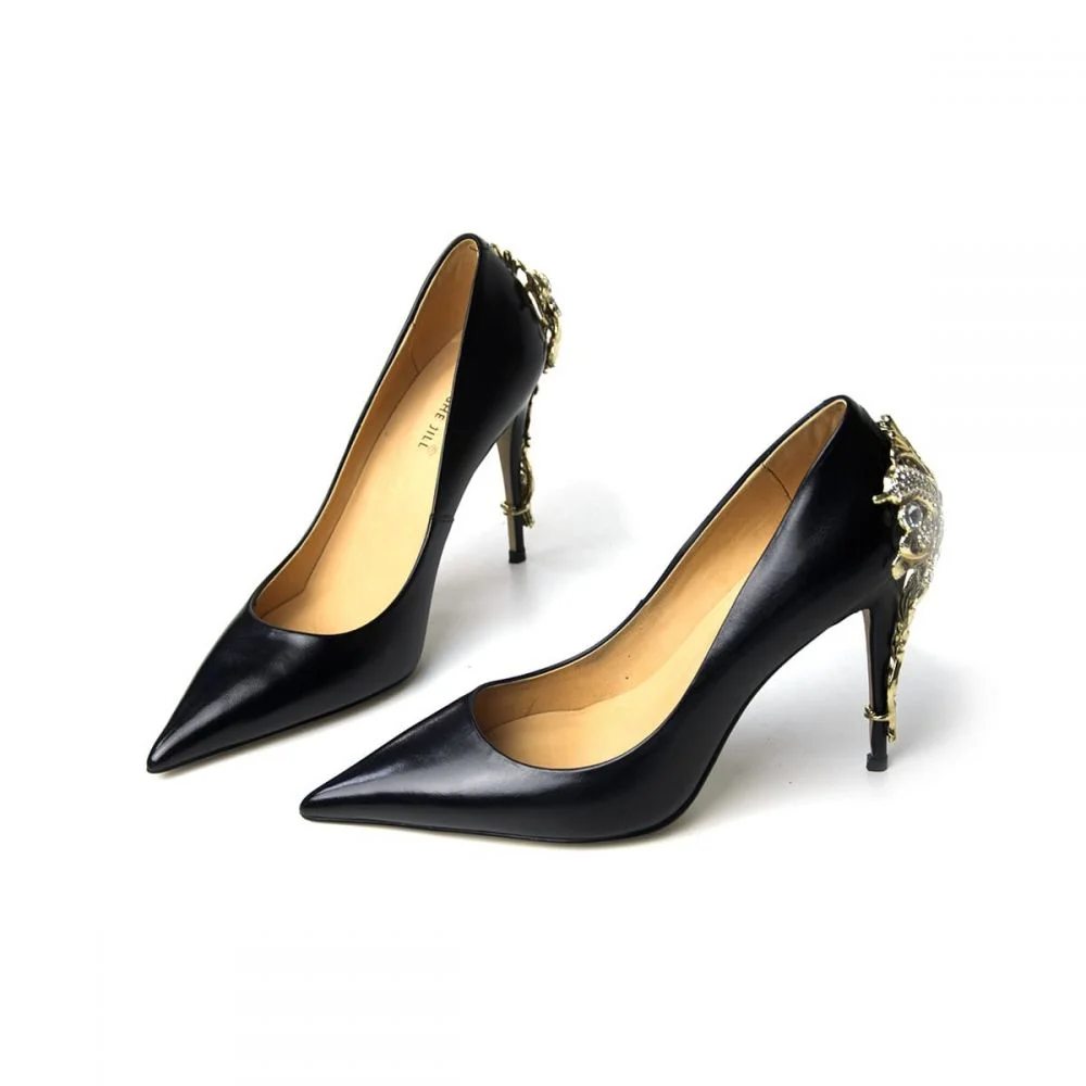 Black Heels Rhinestone Heels Decorative Heel Pumps Evening Shoes Nicepairs