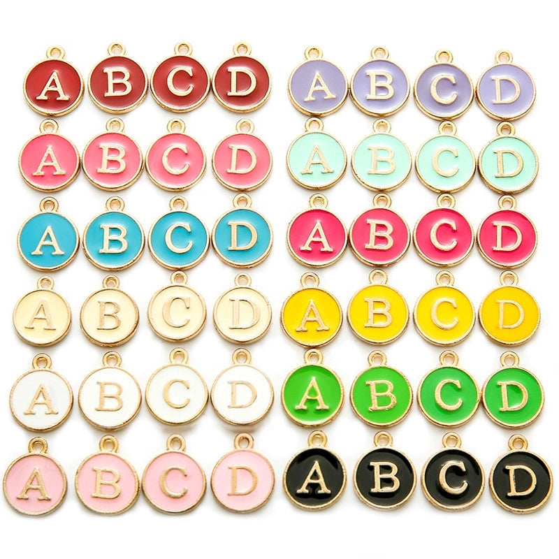 12 Color Round Drop Oil English Letter Alloy Pendant DIY Jewelry Accessories W85