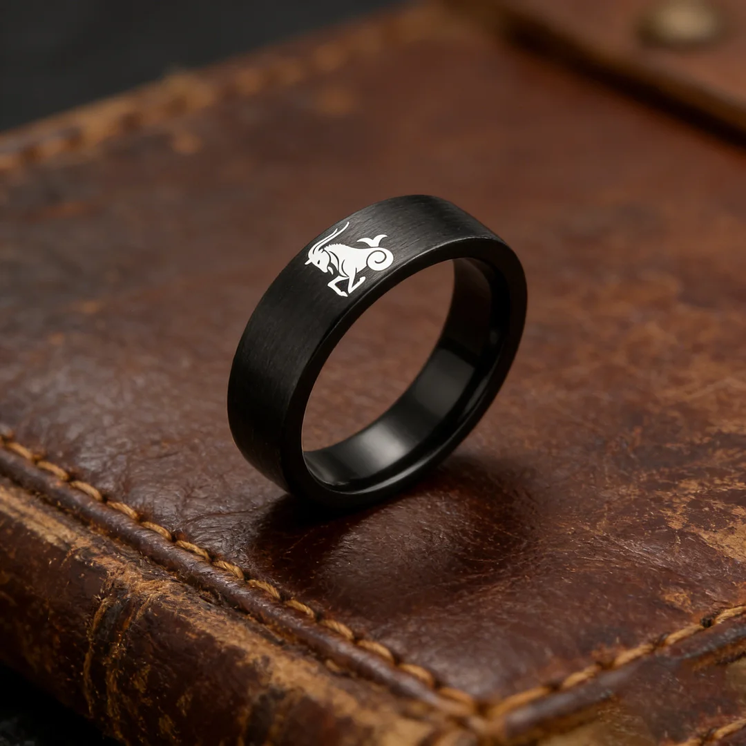 Men Women Black Capricorn Tungsten Carbide Rings Couple Wedding Band Flat Comfort Fit 4MM 6MM 8MM Width