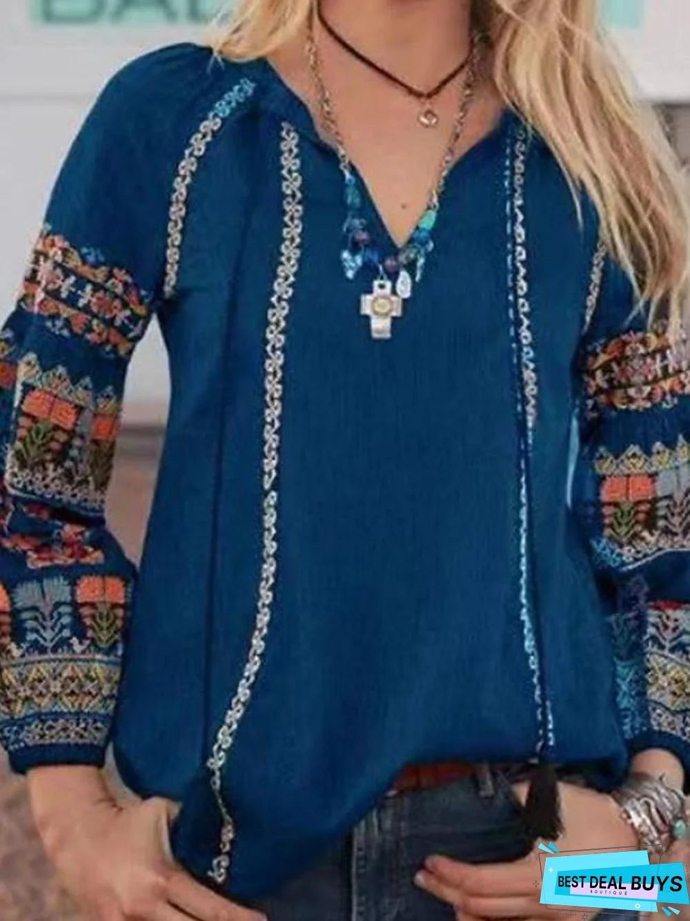 Women's Blouse Shirt Floral Flower Long Sleeve Floral V Neck Tops Boho Basic Top Black Blue Yellow-0203802