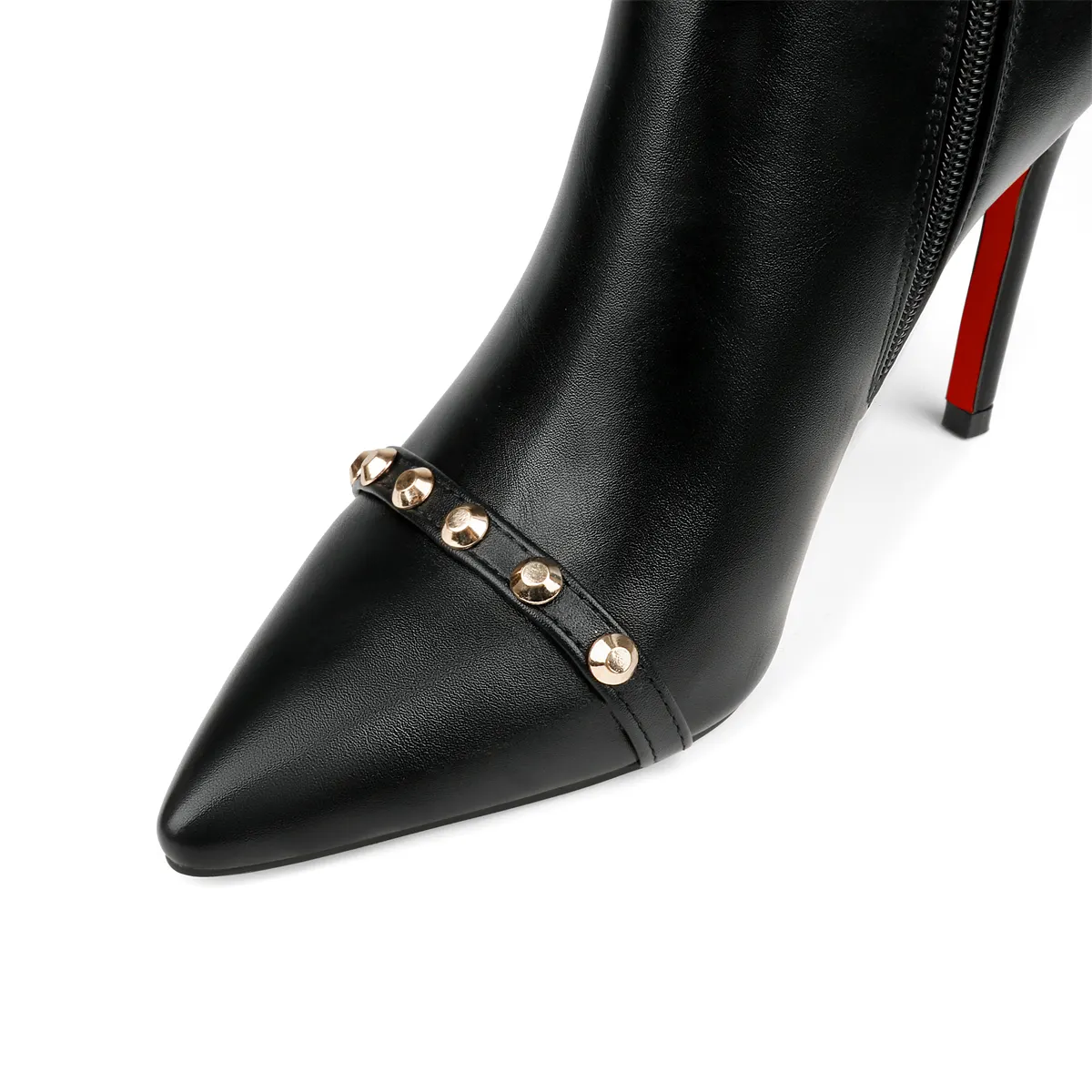 100mm Fashion Zipper Leather Red Bottoms High Heels Knee Boots-vocosishoes