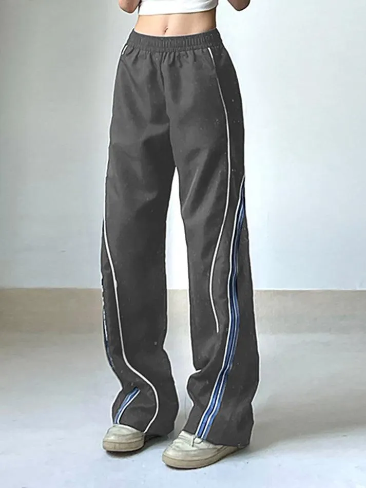 Brownm Vintage Striped Piping Baggy Sweatpants