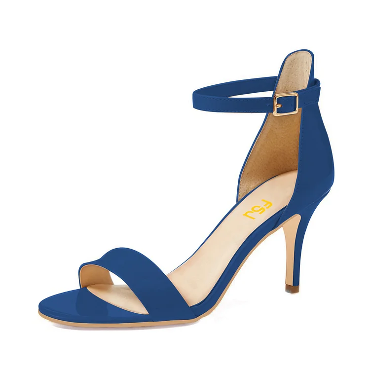 Blue Vegan Ankle Strap Sandals Open Toe Office Sandals |FSJ Shoes