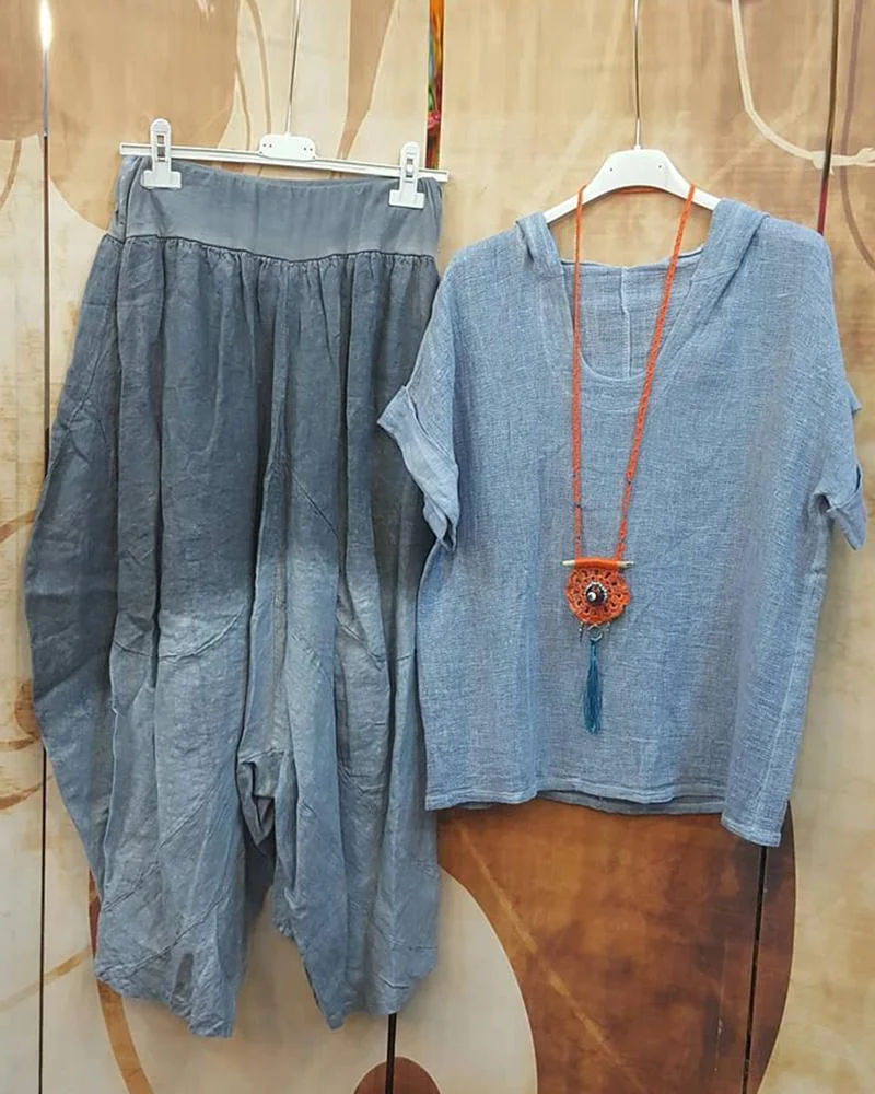 Summer Loose Solid Color Two Piece Suit