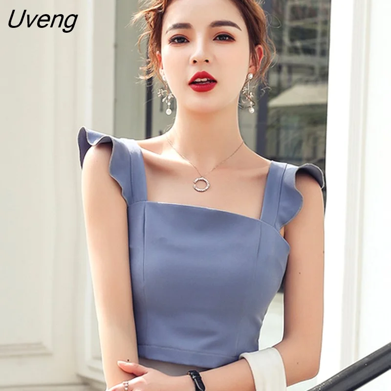 Uveng Sexy Zipper Vest Tank Top Summer Tops for Women Streetwear Top Fashion Female Sleeveless Casual Thin Clothes 9344