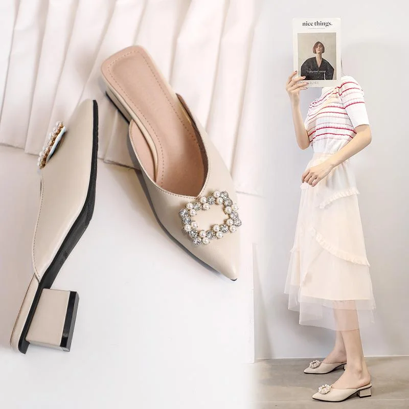 Bag pointed thick heel high heel Muller sandals and slippers