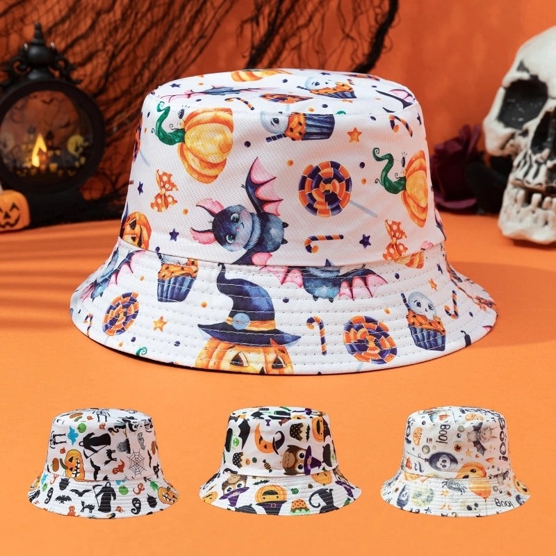 Unisex Casual Funny Halloween Pattern Printing Wide Eaves Bucket Hat