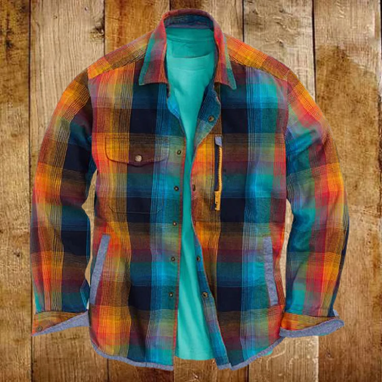 Men'S Basic Checked Long-sleeved Cotton Shirt