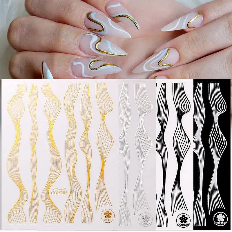 1PC Gold Sliver Striping Tape 3D Nail Stickers Geometry Lines Slider For Nails Gel Polish Decals For Manicures DIY Decoration-Nail Inspo