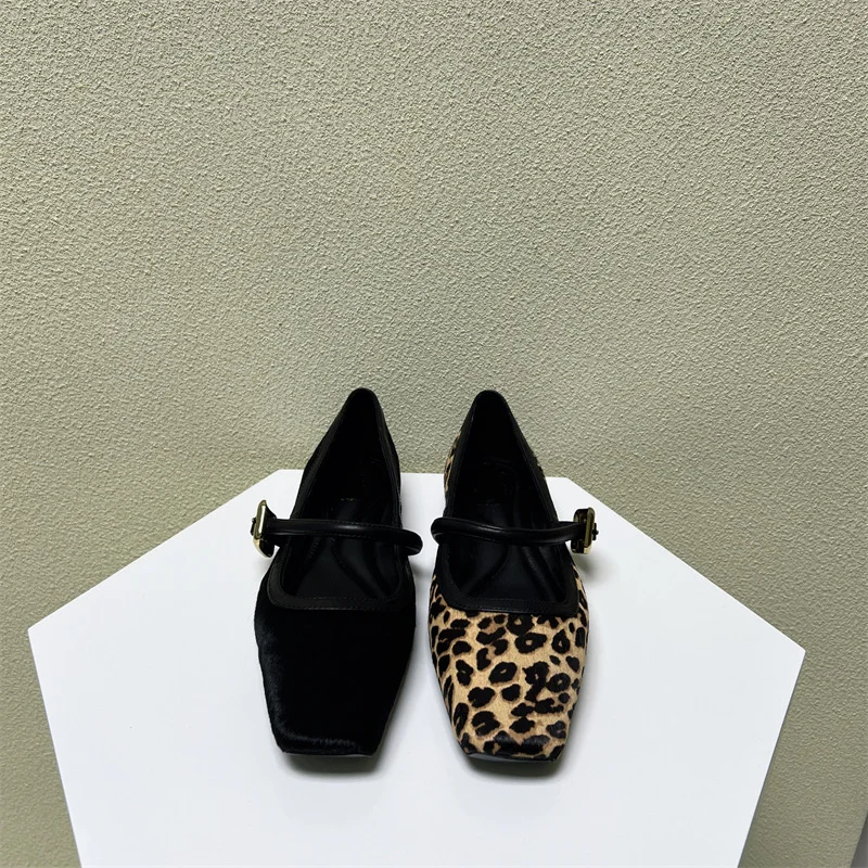 Breakj Breakj Women's Shoes In The Autumn Of 2025 With Leopard-Print Square Head Flat Shoes European Shallow Single Shoes