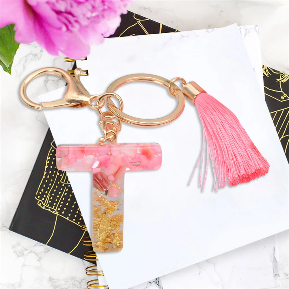 Resin Initial Key Ring with Tassel Alphabet Keyring for Car Keys Wallet Handbags