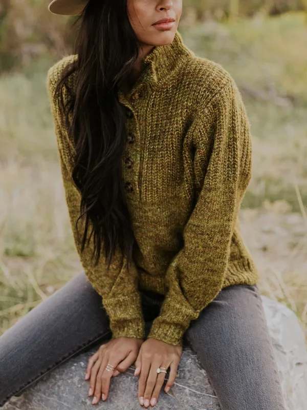 Outdoor lapel solid color lazy all-match knitted sweater
