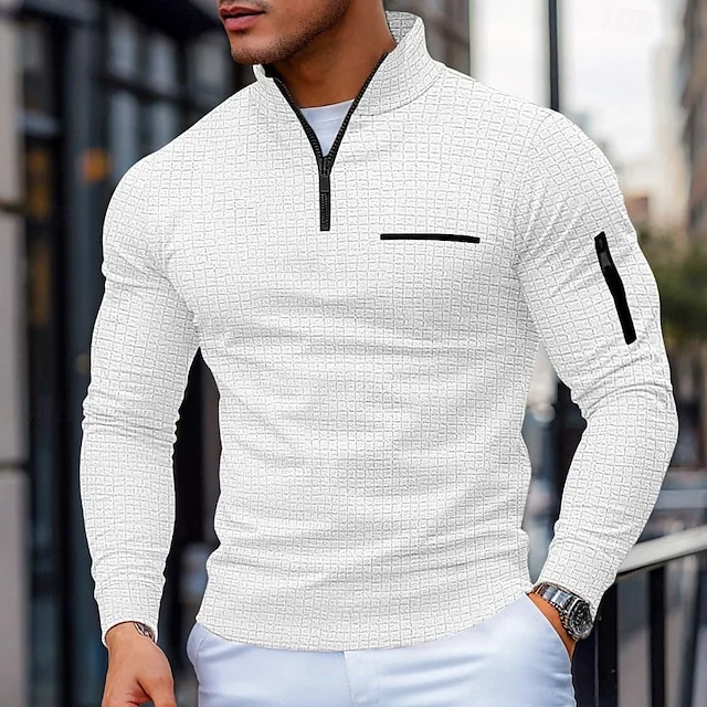 Men's Autumn/Spring Checkerboard POLO Shirt with Arm Zipper