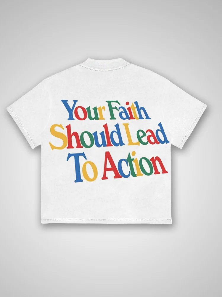 Happy Is Action Slogan Cotton T-shirt