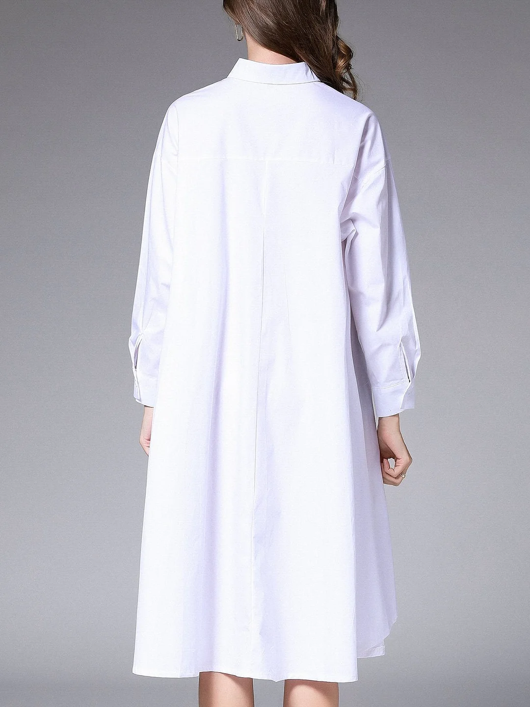 Pockets Shirt Collar Casual Midi Dress