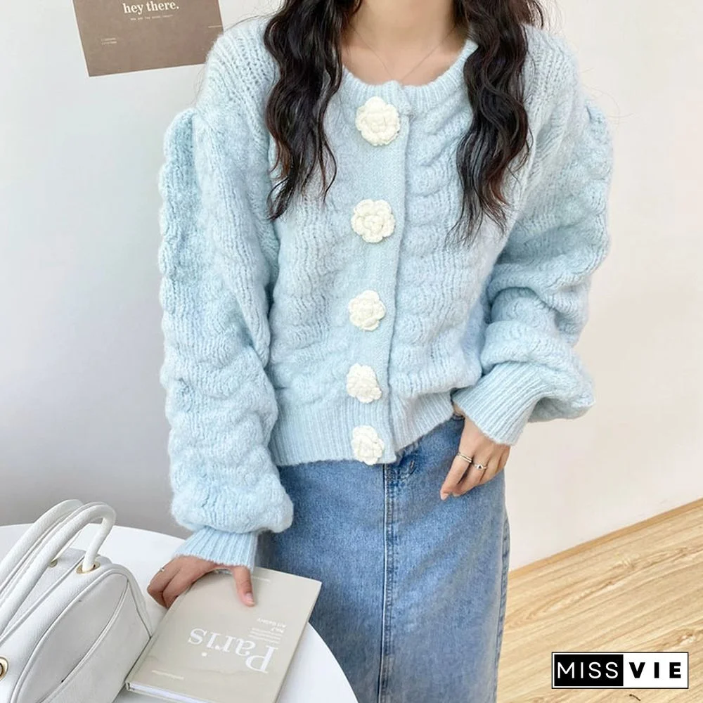 Fashion Flowers Cardigan Knitted Sweater